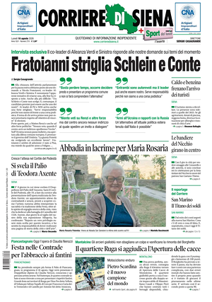 Prima pagina Corriere di Siena di oggi - Quotidiano regionale