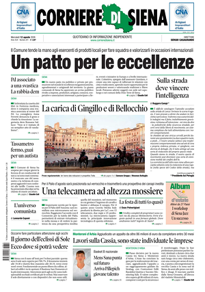 Prima pagina Corriere di Siena di oggi - Quotidiano regionale