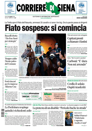 Prima pagina Corriere di Siena di oggi - Quotidiano regionale