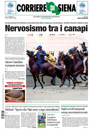 Prima pagina Corriere di Siena di oggi - Quotidiano regionale