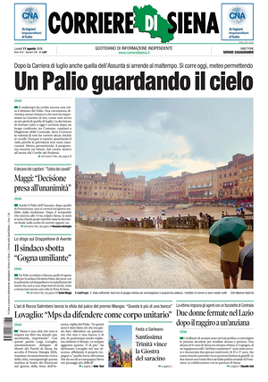 Prima pagina Corriere di Siena di oggi - Quotidiano regionale