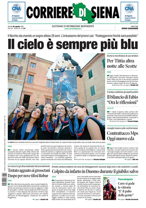 Prima pagina Corriere di Siena di oggi - Quotidiano regionale