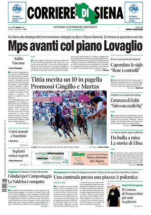Prima pagina Corriere di Siena di oggi - Quotidiano regionale