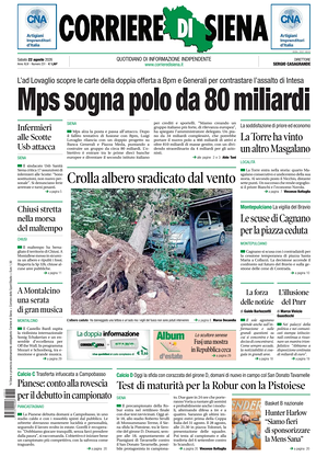 Prima pagina Corriere di Siena di oggi - Quotidiano regionale
