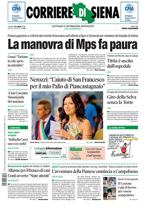 Prima pagina Corriere di Siena di oggi - Quotidiano regionale