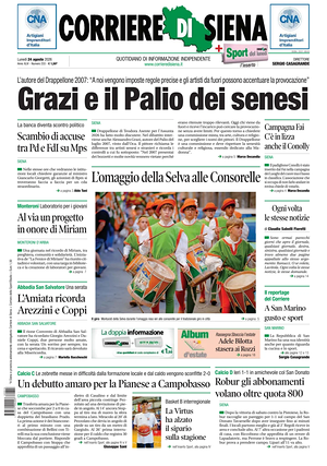 Prima pagina Corriere di Siena di oggi - Quotidiano regionale