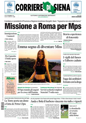 Prima pagina Corriere di Siena di oggi - Quotidiano regionale