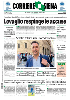 Prima pagina Corriere di Siena di oggi - Quotidiano regionale