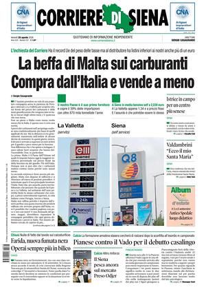 Prima pagina Corriere di Siena di oggi - Quotidiano regionale