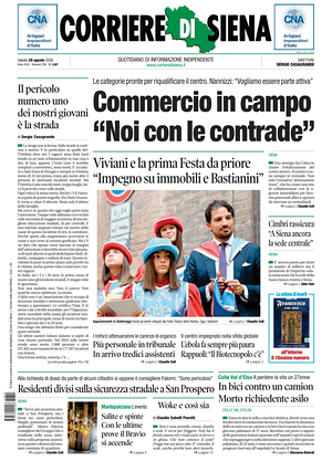 Prima pagina Corriere di Siena di oggi - Quotidiano regionale