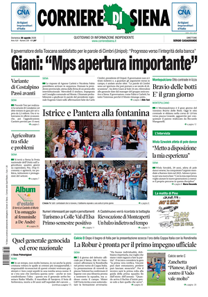 Prima pagina Corriere di Siena di oggi - Quotidiano regionale