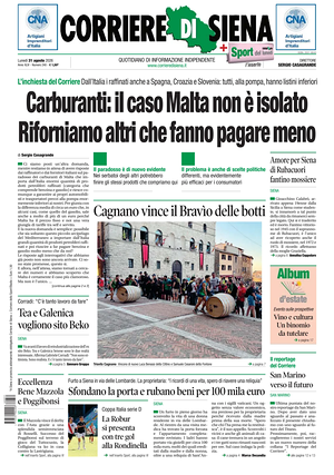 Prima pagina Corriere di Siena di oggi - Quotidiano regionale
