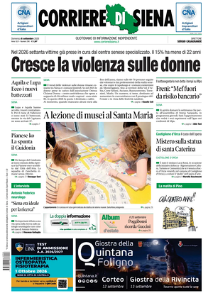 Prima pagina Corriere di Siena di oggi - Quotidiano regionale