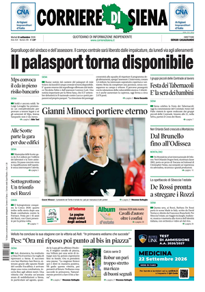 Prima pagina Corriere di Siena di oggi - Quotidiano regionale