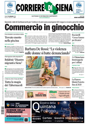 Prima pagina Corriere di Siena di oggi - Quotidiano regionale