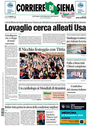 Prima pagina Corriere di Siena di oggi - Quotidiano regionale