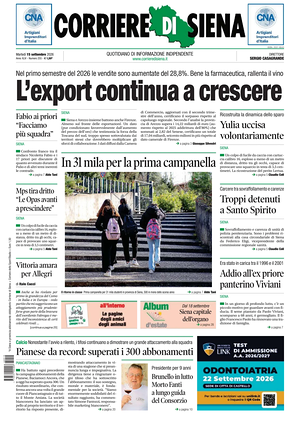 Prima pagina Corriere di Siena di oggi - Quotidiano regionale