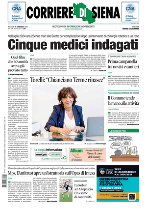 Prima pagina Corriere di Siena di oggi - Quotidiano regionale