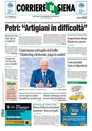 Prima pagina Corriere di Siena di oggi - Quotidiano regionale