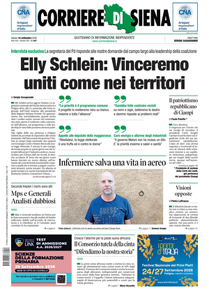 Prima pagina Corriere di Siena di oggi - Quotidiano regionale