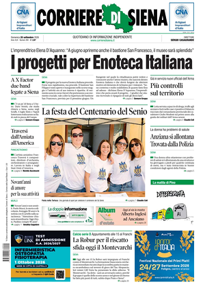 Prima pagina Corriere di Siena di oggi - Quotidiano regionale