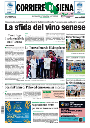 Prima pagina Corriere di Siena di oggi - Quotidiano regionale