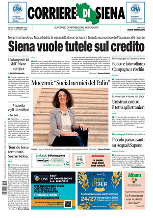 Prima pagina Corriere di Siena di oggi - Quotidiano regionale