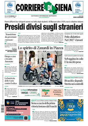Prima pagina Corriere di Siena di oggi - Quotidiano regionale