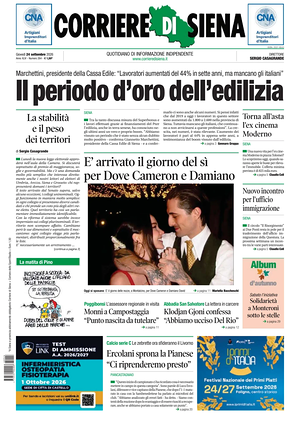 Prima pagina Corriere di Siena di oggi - Quotidiano regionale