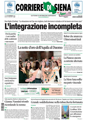 Prima pagina Corriere di Siena di oggi - Quotidiano regionale