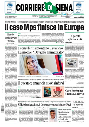 Prima pagina Corriere di Siena di oggi - Quotidiano regionale