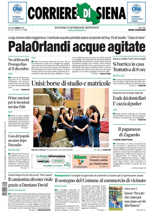 Prima pagina Corriere di Siena di oggi - Quotidiano regionale