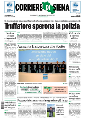 Prima pagina Corriere di Siena di oggi - Quotidiano regionale