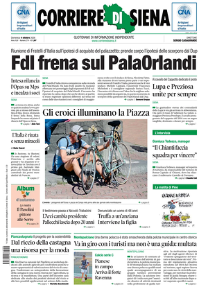 Prima pagina Corriere di Siena di oggi - Quotidiano regionale