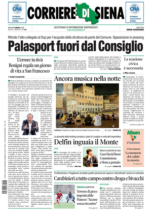 Prima pagina Corriere di Siena di oggi - Quotidiano regionale