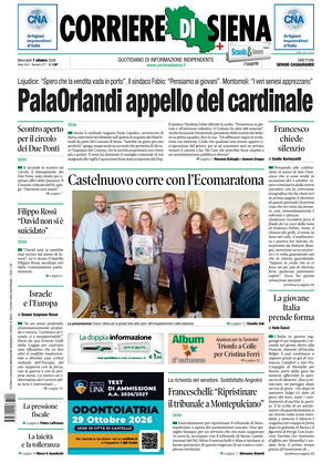 Prima pagina Corriere di Siena di oggi - Quotidiano regionale