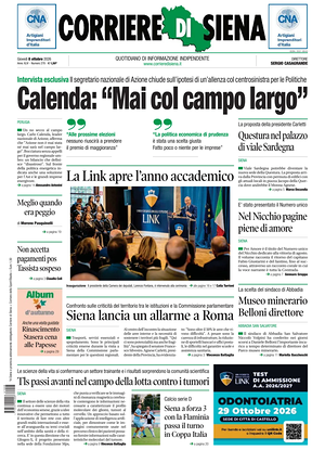 Prima pagina Corriere di Siena di oggi - Quotidiano regionale
