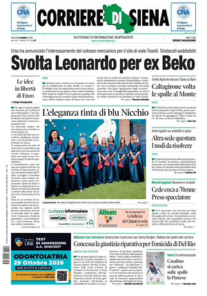 Prima pagina Corriere di Siena di oggi - Quotidiano regionale