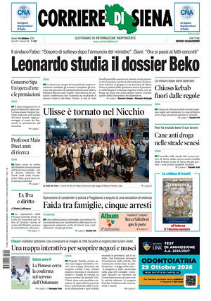 Prima pagina Corriere di Siena di oggi - Quotidiano regionale