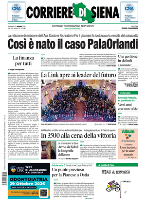 Prima pagina Corriere di Siena di oggi - Quotidiano regionale