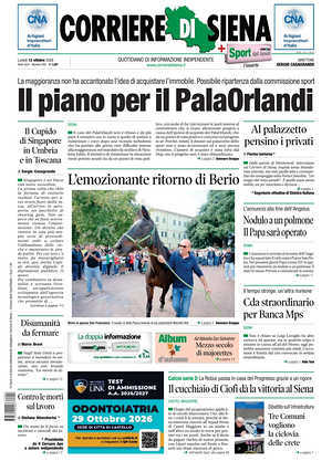 Prima pagina Corriere di Siena di oggi - Quotidiano regionale