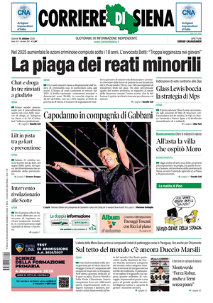Prima pagina Corriere di Siena di oggi - Quotidiano regionale