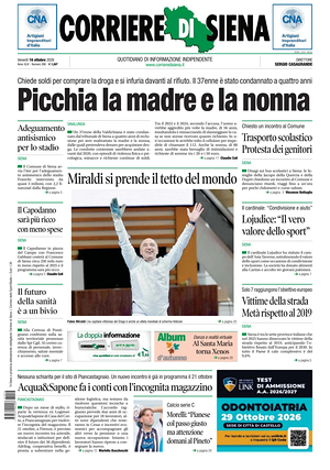 Prima pagina Corriere di Siena di oggi - Quotidiano regionale