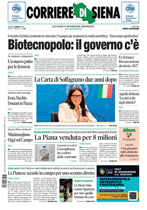 Prima pagina Corriere di Siena di oggi - Quotidiano regionale