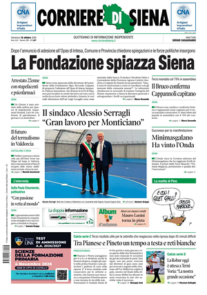 Prima pagina Corriere di Siena di oggi - Quotidiano regionale