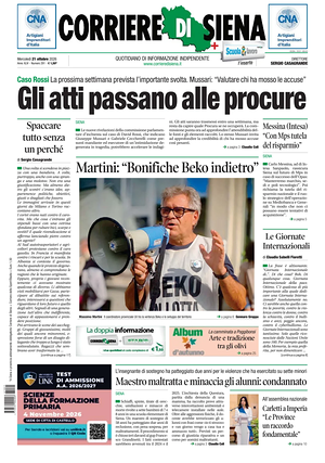 Prima pagina Corriere di Siena di oggi - Quotidiano regionale