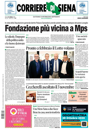 Prima pagina Corriere di Siena di oggi - Quotidiano regionale