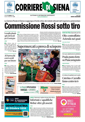 Prima pagina Corriere di Siena di oggi - Quotidiano regionale