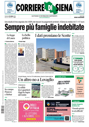 Prima pagina Corriere di Siena di oggi - Quotidiano regionale