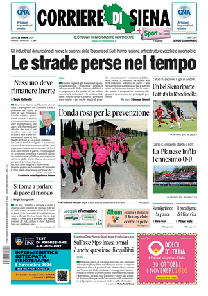 Prima pagina Corriere di Siena di oggi - Quotidiano regionale